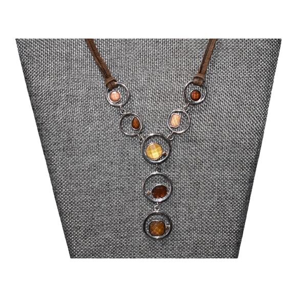 Lia Sophia Retired Alex Necklace Brown Suede Silvertone Chain Signed - Picture 1 of 6